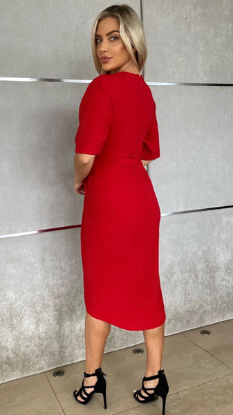 Chelsea Wrap Detailing Midi Dress - Red