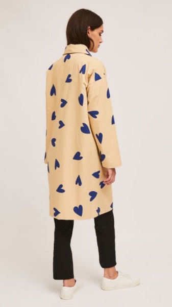 Beige Long Sleeve Heart Print Mac Raincoat