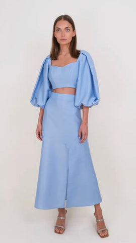 Rinka Co-Ord - Baby Blue Satin Midi Skirt