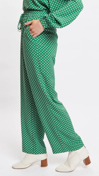 Emmanuella Polka Dot Print Pull On Trouser -Green