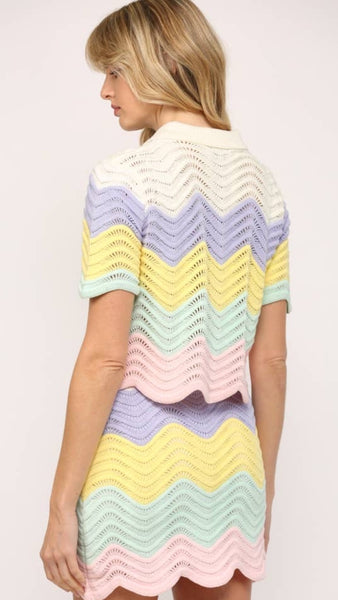Color Block Scallop Hem Cream Skirt