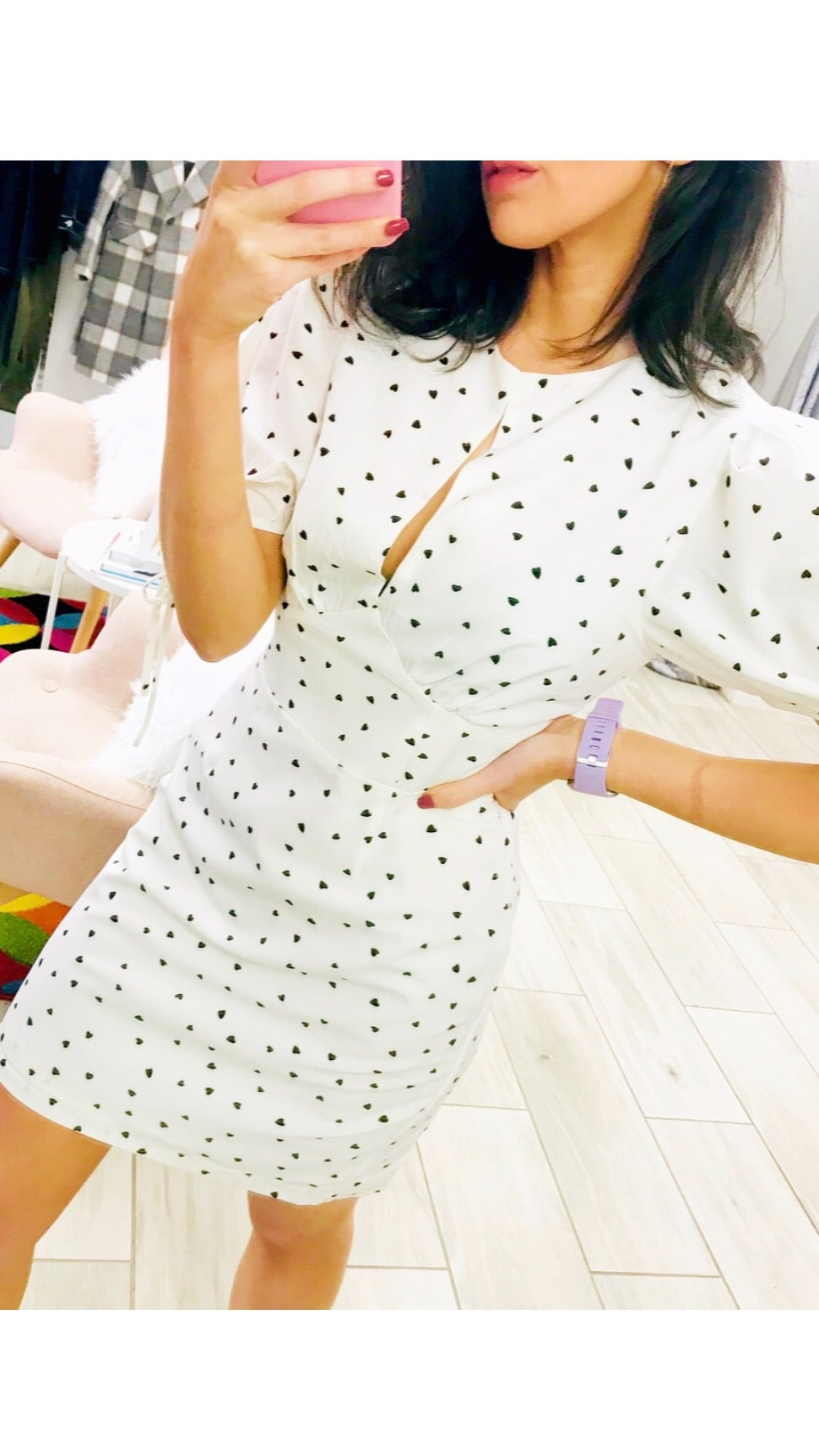 Glamorous White Heart Print Mini Dress