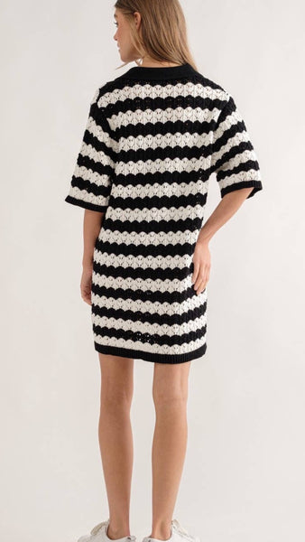 Black And White Crochet Button Down Dress