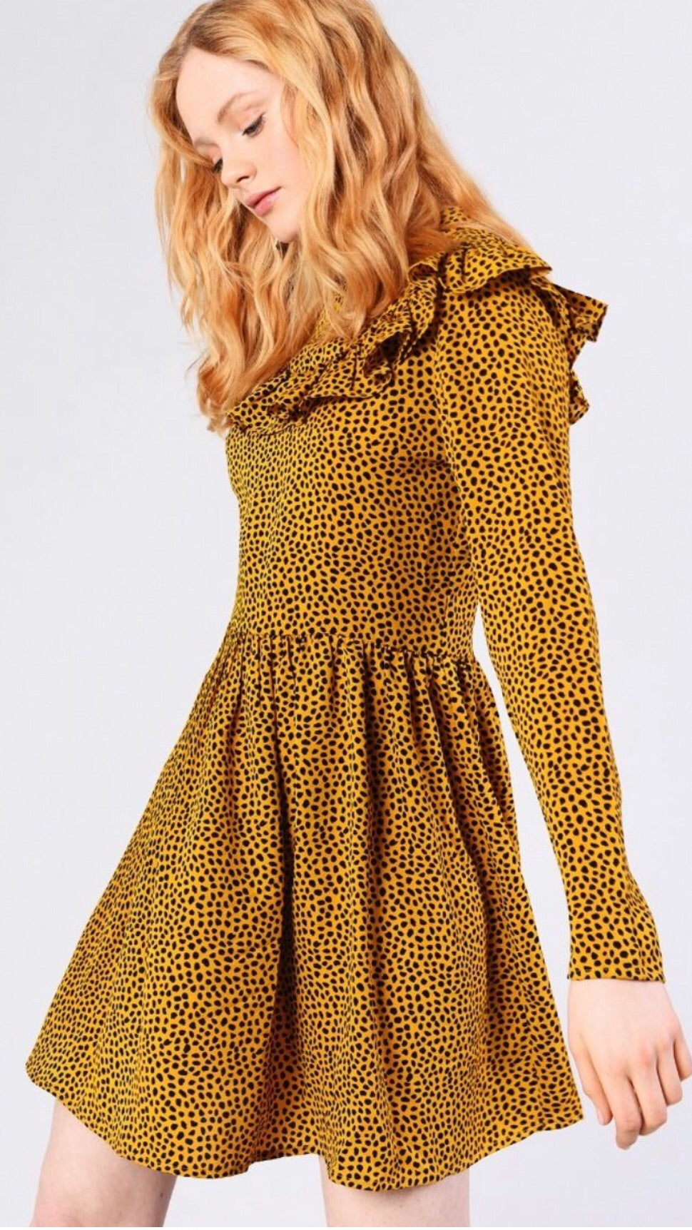 Glamorous Mustard High Neck Leopard Skater Dress