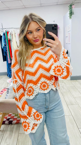 Orange and White Crochet Jumper