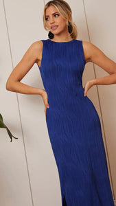 Blue Sleeves Swirl Plisse Bodycon Maxi Dress