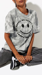 Oversized Be Happy T-Shirt - Charcoal