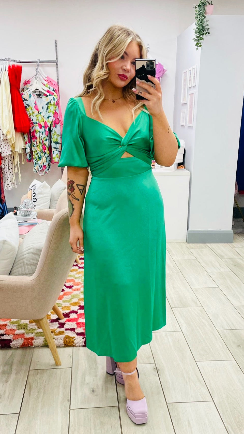 Luisa Emerald Green Midi Tea Dress