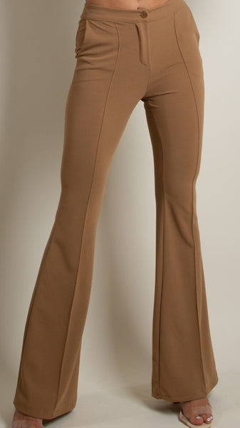 Tailored Bell Bottom Trousers - Taupe