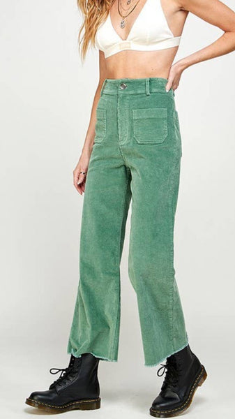 Sage Green High Waist Cord Trousers with Stretch