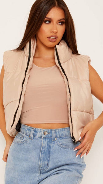 Padded Cropped Gilet - Beige