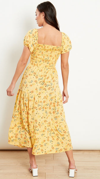 Yellow Floral Tiered Bardot Mini Dress