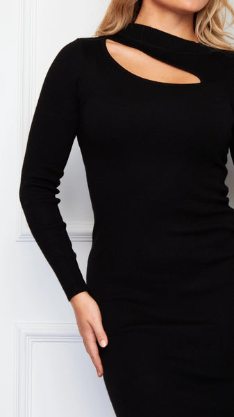 Rayne Slash Detail Midi Dress - Black