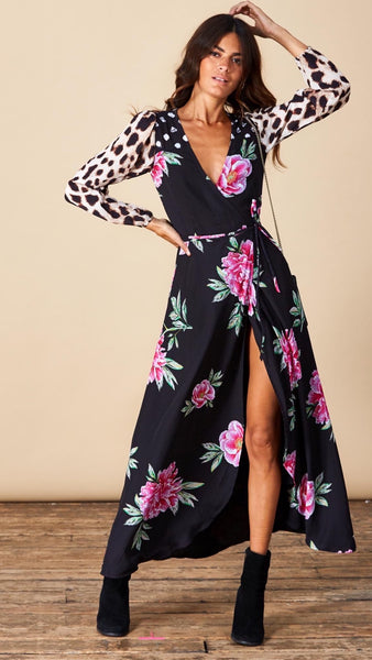 Dancing Leopard Jagger Print Mix Maxi Dress