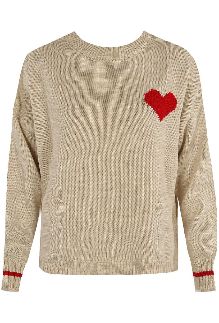 Beige Jumper With Red Heart