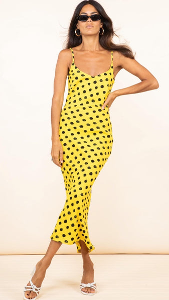 Dancing Leopard Sienna Midaxi Dress in Yellow Dotty