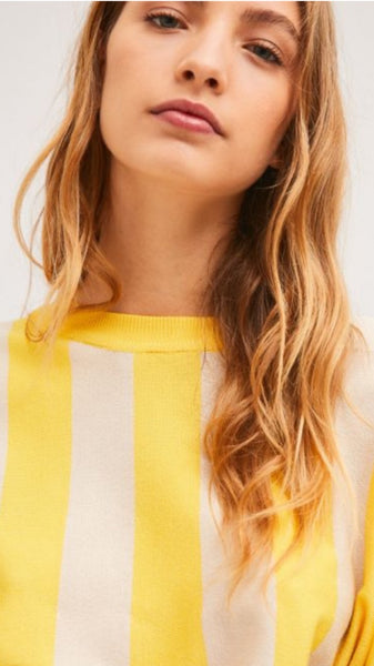 Yellow A-Line Jumper With Two Tone Vertical Stripes