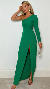 Sophia Emerald Green Asymmetric Maxi Dress