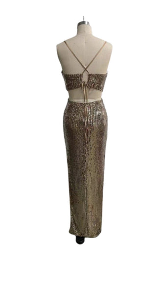 Cut Out Gold Sequin Gown