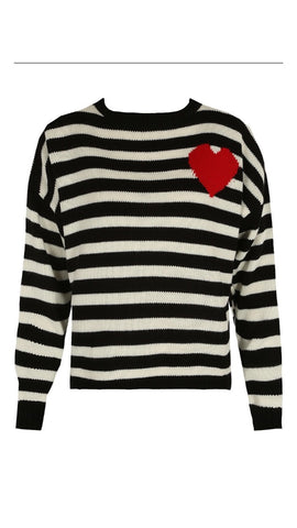 Black Stripe Jumper With Red Heart