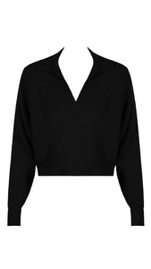 Cropped Jumper with Collar - Black