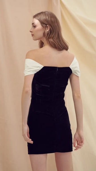 Velvet Bardot Bow Mini Dress