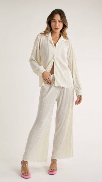 Ivory Textured Button Down Shirt and Trousers Set