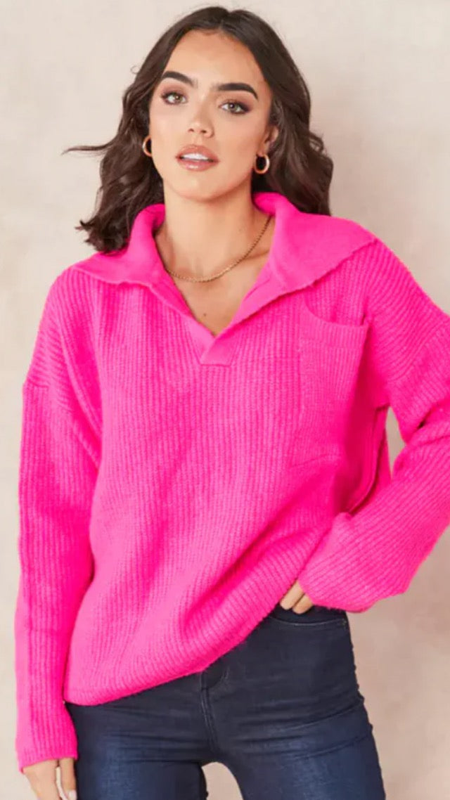 Pink Polo Neck Oversize Jumper