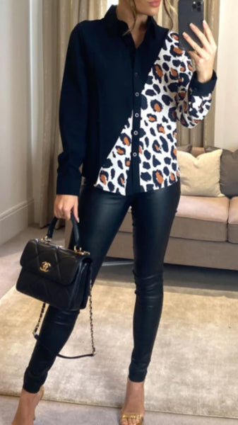 Black Leopard Contrast Shirt