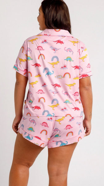 Curve Rainbow Dino Button Up Pyjama Set