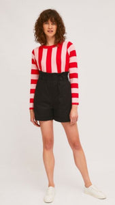 Red A-Line Jumper With Two Tone Vertical Stripes