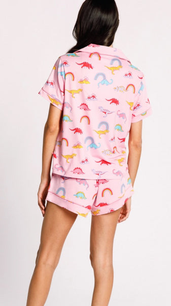 Rainbow Dino Button Up Pyjama Set