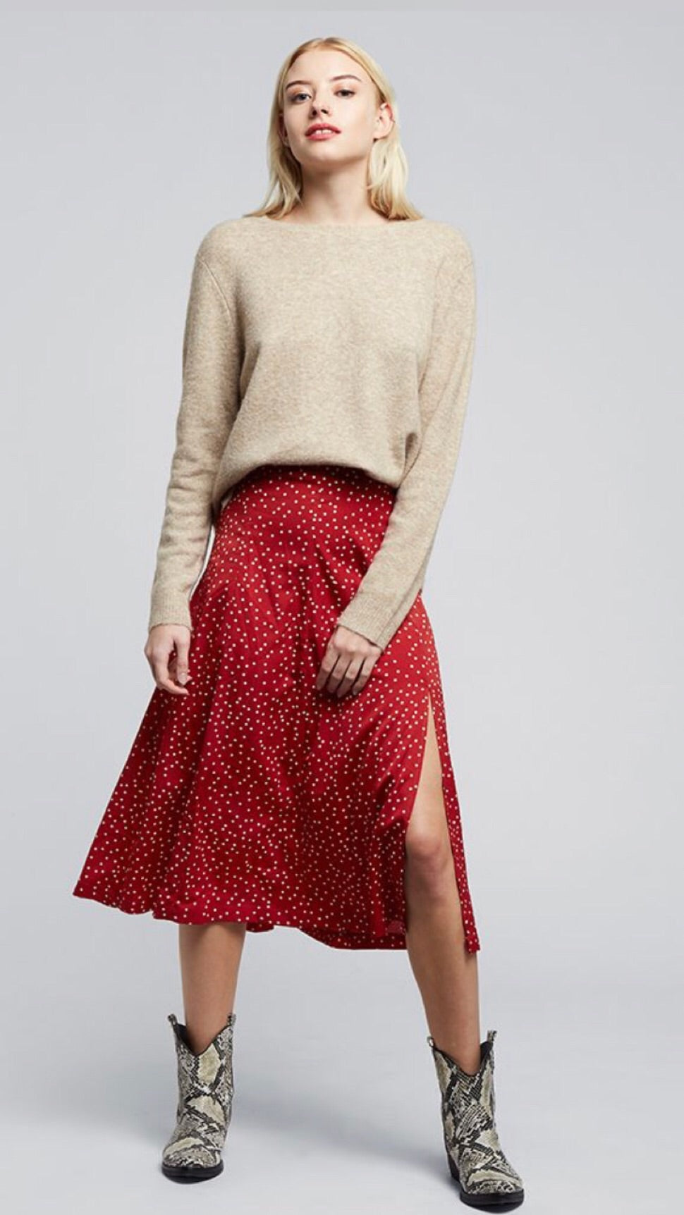 Louche Kiyo Red Spot Midi Skirt
