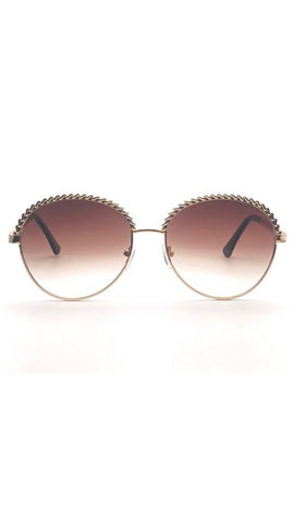 Round Sunglasses With Chain Edge