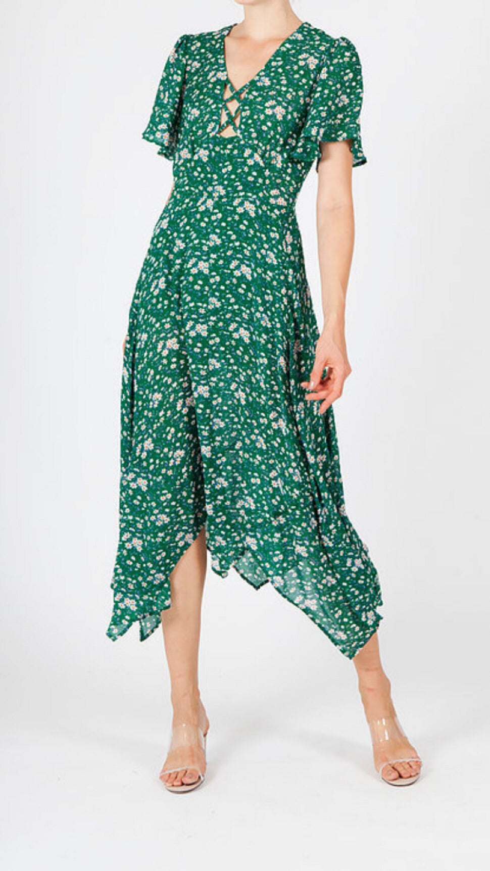 Jovonna Coleen Green Floral Dress