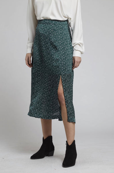 Louche Kiyo Speckle Print Green Midi Skirt