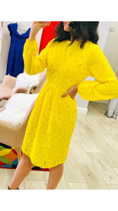 Glamorous Yellow Broderie Anglaise Long Sleeve Dress