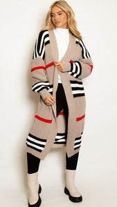 Block Stripe Soft Knit Long Cardigan
