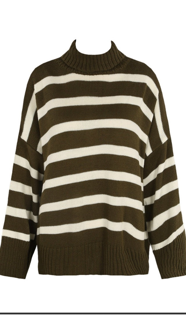 Khaki Striped Knitted Jumper