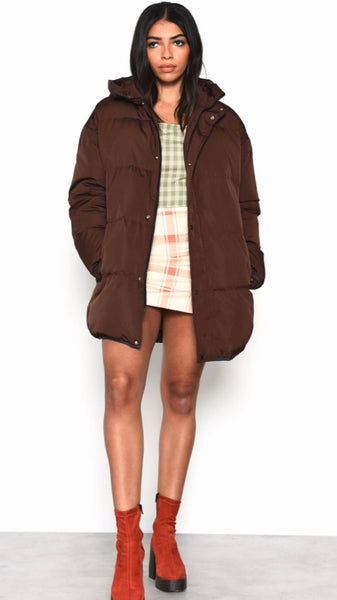 Brown Padded Longline Puffer Coat