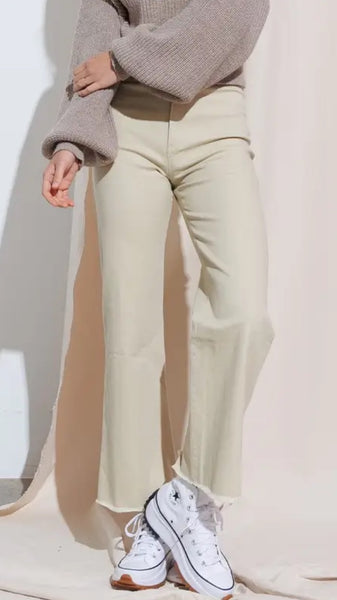 Camel Twill Wide Leg Trousers with Stretch