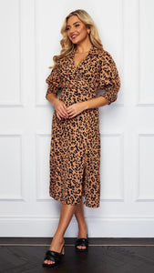 Katherine Collared Midi Dress - Leopard
