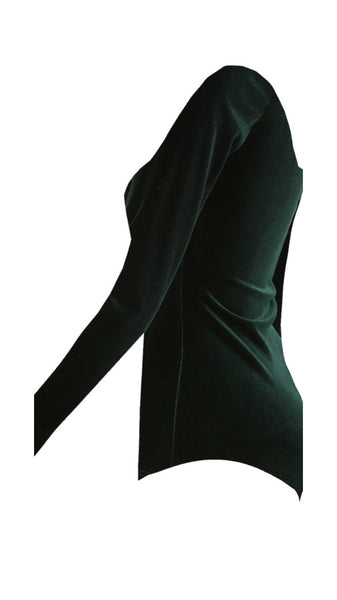 Velvet Square Neck Long Sleeve Bodysuit - Emerald