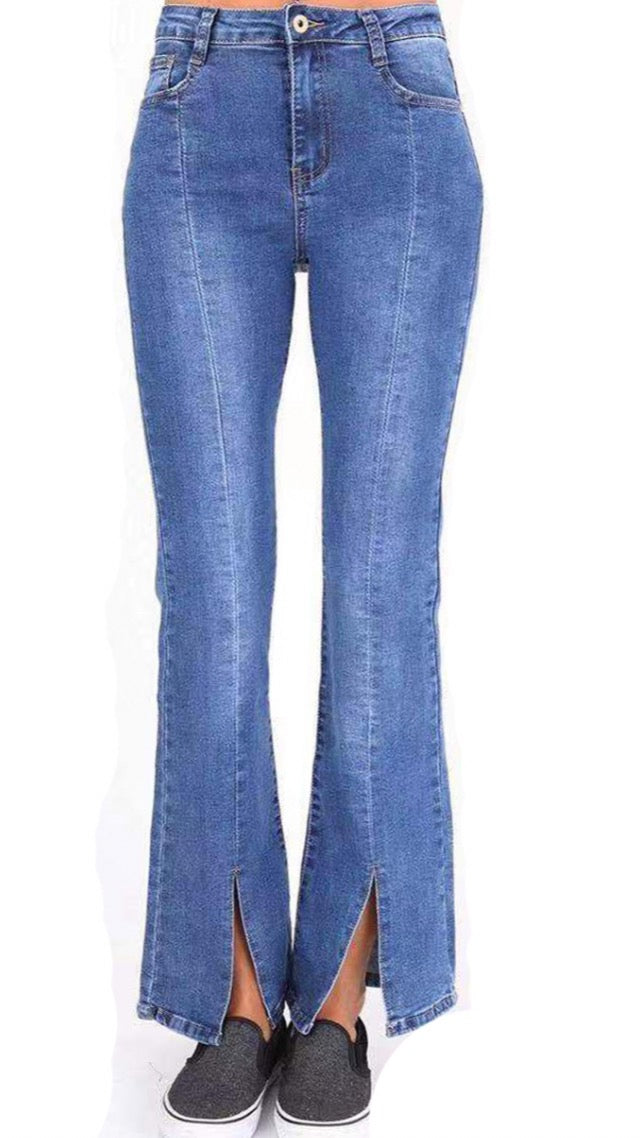 Shannon Denim Front Ankle Slit Flare Jeans