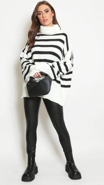 Cream Striped Knitted Jumper