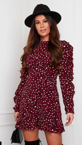 Tilly Long Sleeve Animal Print Mini Dress - Berry