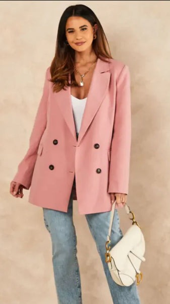 Oversized Double Breasted Pink Blazer
