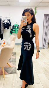 Black Embellished Fish Tail Midi Dress