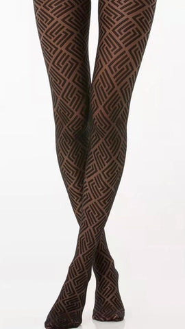 Designed Inspired Patterned Sheer Tights - Geometric