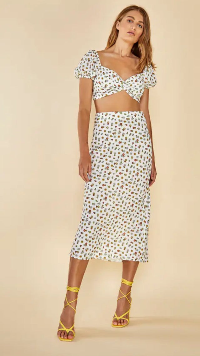 White Floral Co-Ord - Tie Back Top